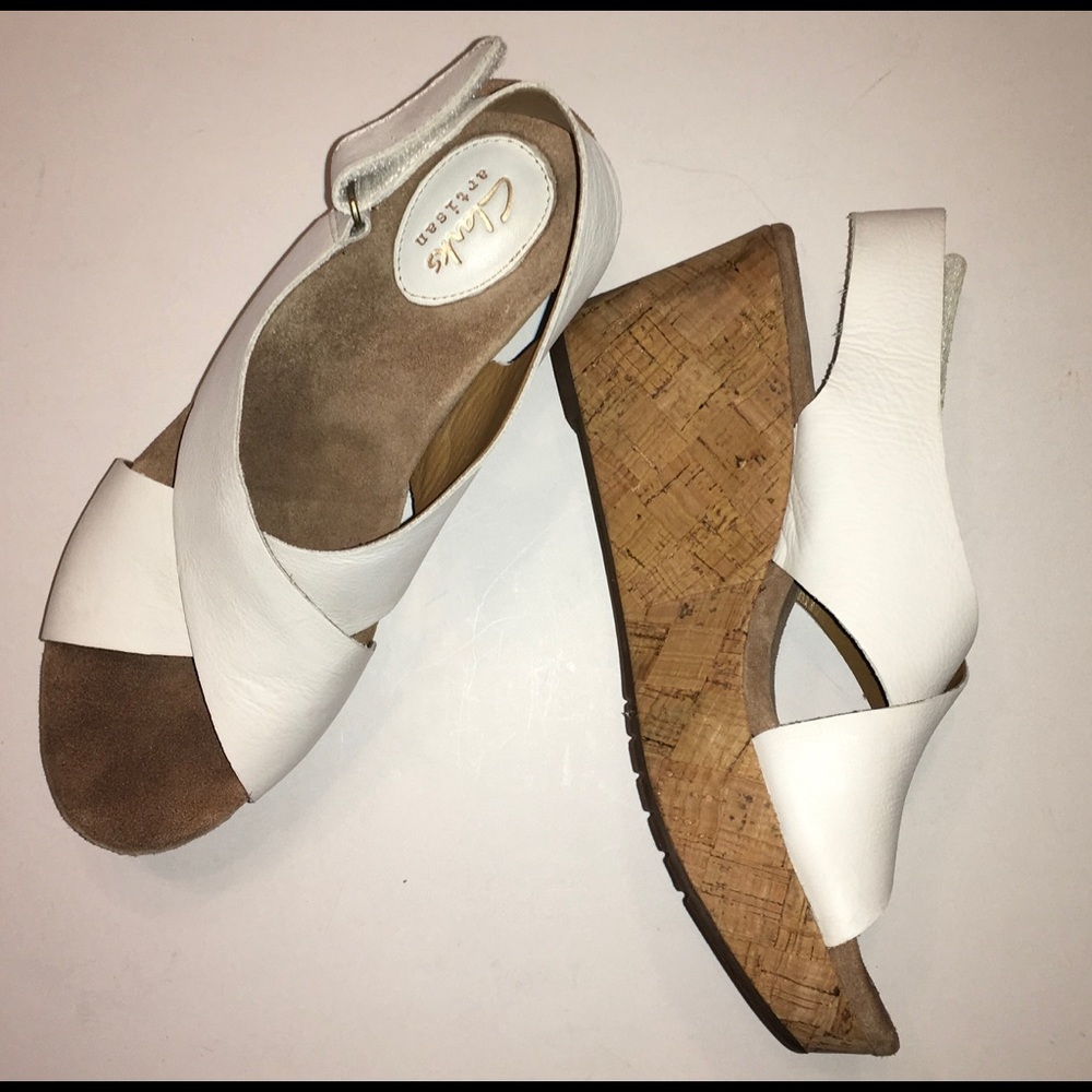 CLARKS ARTISAN white leather wedges